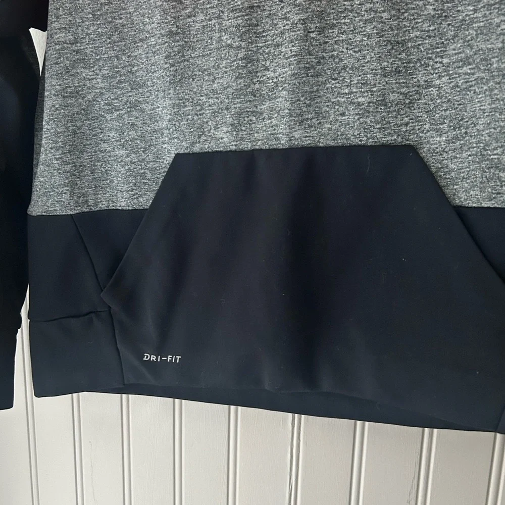 Nike Boys Medium Gray and Black Hoodie with Orange Logo Dri Fit